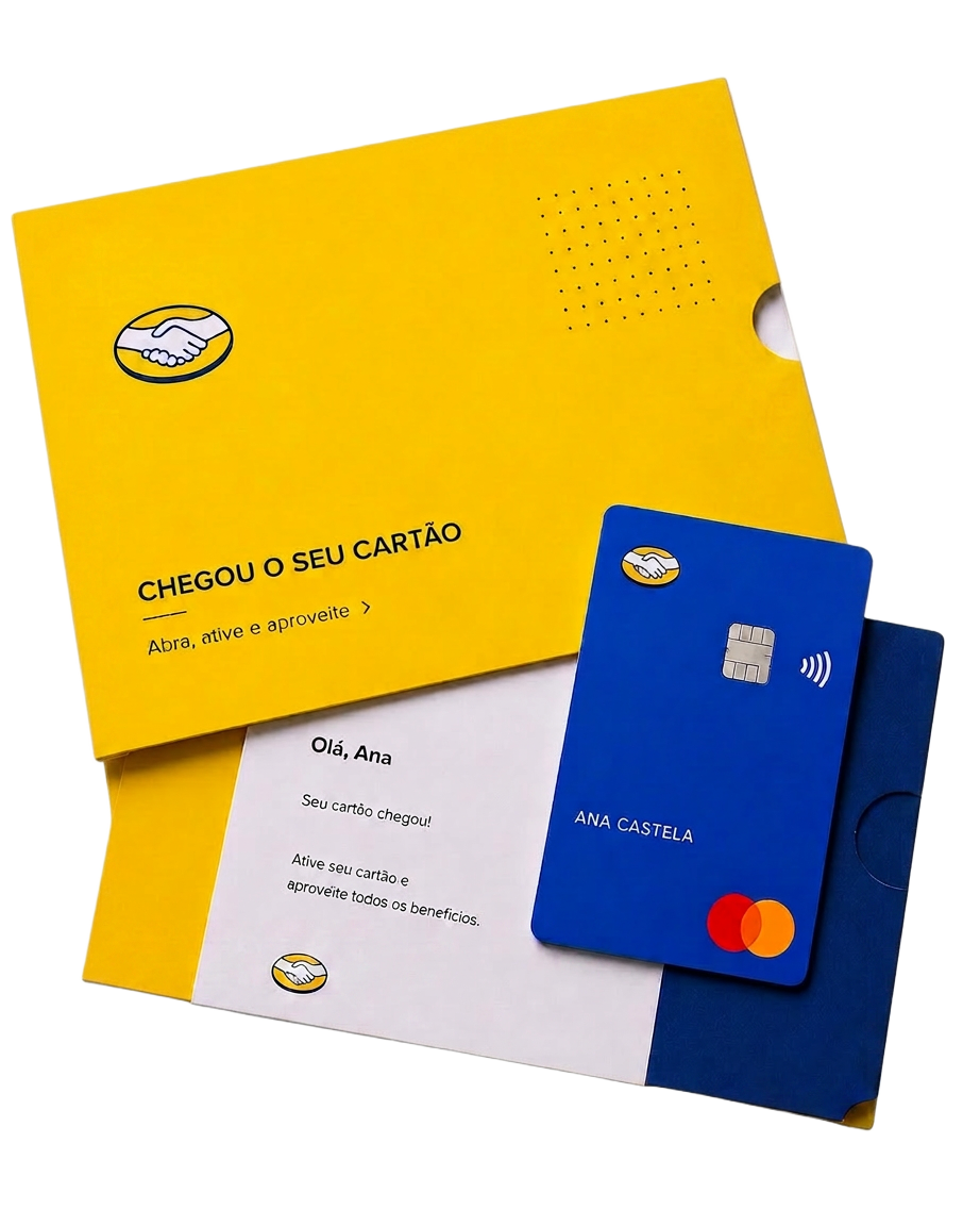 Cartão Mercado Livre e envelope de entrega